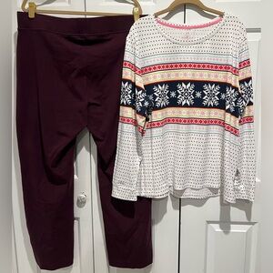 2 Pc Set💜LANDS END Dk Purple, Quality Stretchy Leggings & Long Sleeve ❄️ Shirt